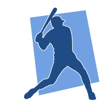 Hareketli bir erkek beyzbol oyuncusunun silueti. Vurucu olarak beyzbol oynayan bir adamın silueti..