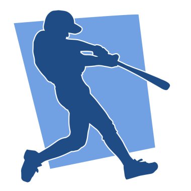 Hareketli bir erkek beyzbol oyuncusunun silueti. Vurucu olarak beyzbol oynayan bir adamın silueti..