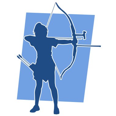 Dişi okçu bir dövüşçünün silueti ok ve yayla pozisyonunu alıyor..