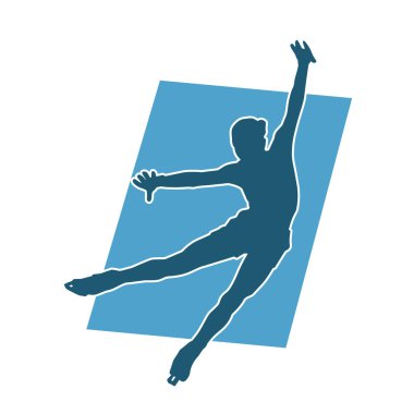 Sıska bir kadın buz pateni jimnastik dansçısının hareket halindeki silueti.