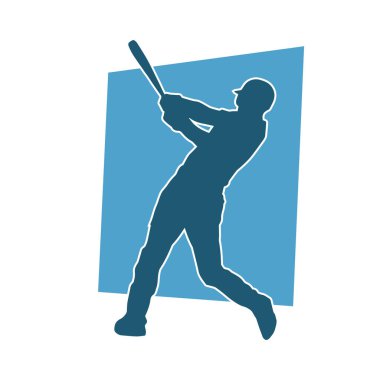 Hareketli bir erkek beyzbol oyuncusunun silueti. Vurucu olarak beyzbol oynayan bir adamın silueti..