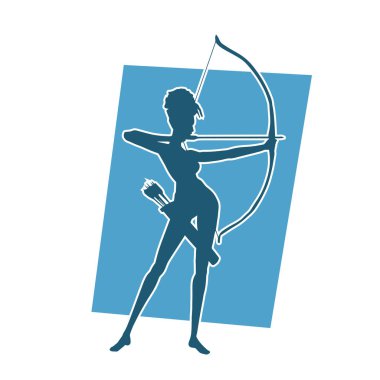 Dişi okçu bir dövüşçünün silueti ok ve yayla pozisyonunu alıyor..