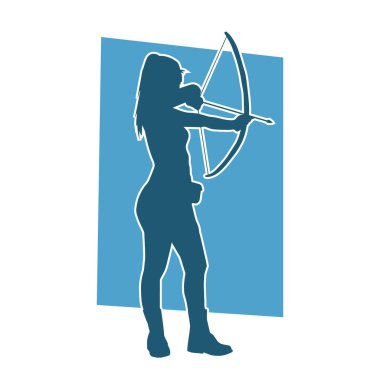 Dişi okçu bir dövüşçünün silueti ok ve yayla pozisyonunu alıyor..