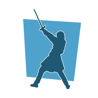 Kadın bir savaşçının silueti, kılıç taşıyan bir poz, kılıç tutan bir kadın dövüşçünün silueti..