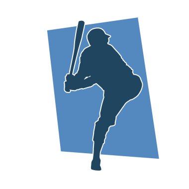 Hareketli bir erkek beyzbol oyuncusunun silueti. Vurucu olarak beyzbol oynayan bir adamın silueti..