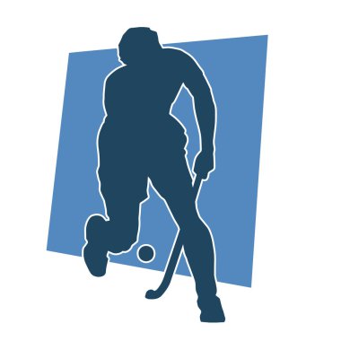 Çim hokeyi atletinin hareket halindeki silueti. Çim hokeyi oynayan bir adamın silueti..