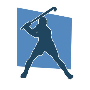 Hareketli bir erkek beyzbol oyuncusunun silueti. Vurucu olarak beyzbol oynayan bir adamın silueti..