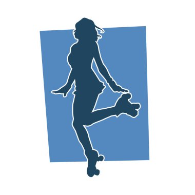 Paten kayan bir kadının silüeti. Sportif kadın silueti Tekerlekli sandalyede iyi eğlenceler.