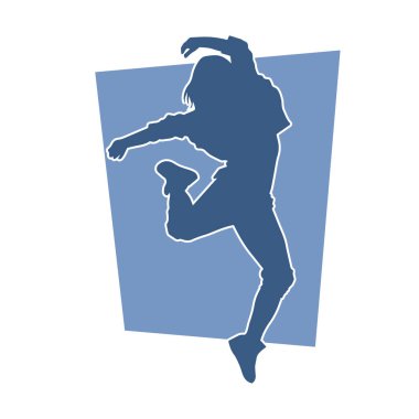 Hareketli bir kadın dansçının silueti. Mutlu dans eden bir kadının silueti..