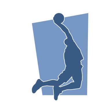Aksiyon pozisyonunda bir basketbol sporcusunun silueti. Basketbol oynayan bir adamın silüeti..