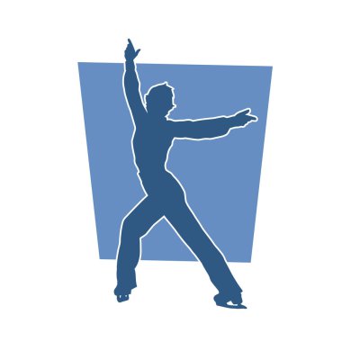 Hareketli buz pateni pozisyonunda ince bir erkek dansçının silueti. Dans eden buz patenci silueti..