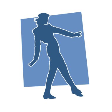 Hareketli bir kadın dansçının silueti. Mutlu dans eden bir kadının silueti..