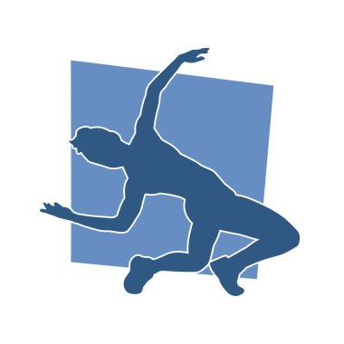 Aerobik hareket yapan bir kadının silüeti. Spor salonunun silueti spor yapıyor..