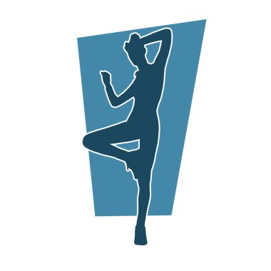 Aerobik hareket yapan bir kadının silüeti. Spor salonunun silueti spor yapıyor..