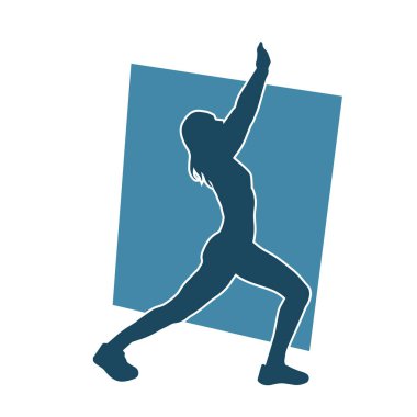 Aerobik hareket yapan bir kadının silüeti. Spor salonunun silueti spor yapıyor..