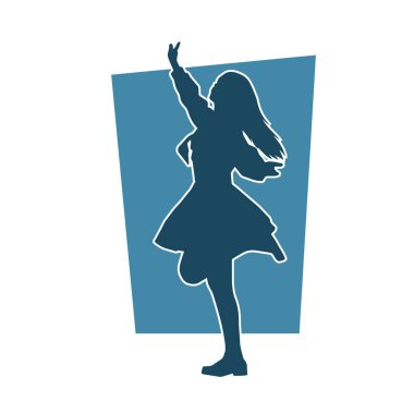 Hareketli bir kadın dansçının silueti. Mutlu dans eden bir kadının silueti..