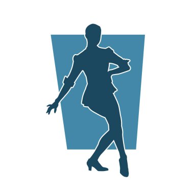 Hareketli bir kadın dansçının silueti. Mutlu dans eden bir kadının silueti..