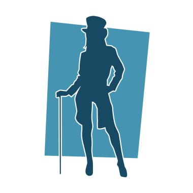 Kabare kostümlü seksi bir kadının silueti. Süslü kostümlü bir kabare dansçısının silueti..