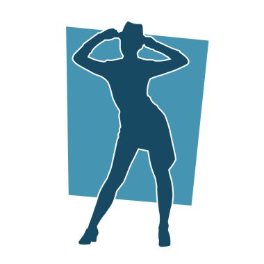 Hareketli bir kadın dansçının silueti. Mutlu dans eden bir kadının silueti..