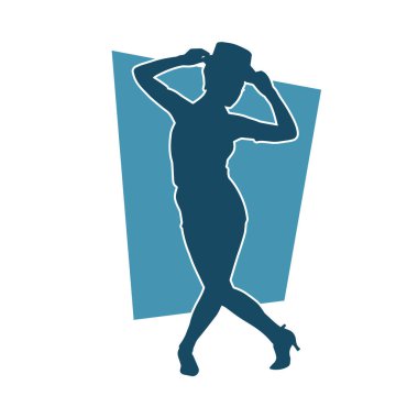 Hareketli bir kadın dansçının silueti. Mutlu dans eden bir kadının silueti..