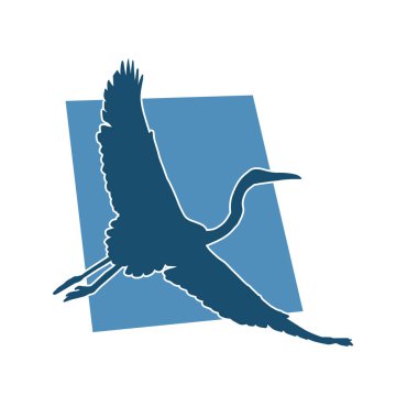 Beyaz arka planda izole edilmiş zarif pozdaki vinç kuşunun silueti.