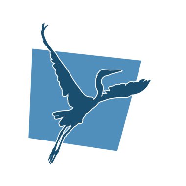 Beyaz arka planda izole edilmiş zarif pozdaki vinç kuşunun silueti.