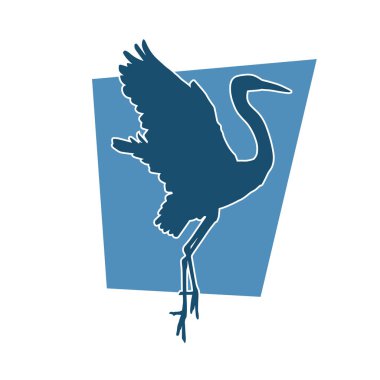 Beyaz arka planda izole edilmiş zarif pozdaki vinç kuşunun silueti.