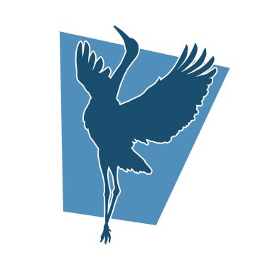 Beyaz arka planda izole edilmiş zarif pozdaki vinç kuşunun silueti.