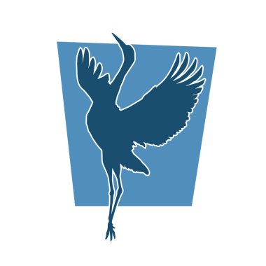 Beyaz arka planda izole edilmiş zarif pozdaki vinç kuşunun silueti.