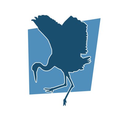 Beyaz arka planda izole edilmiş zarif pozdaki vinç kuşunun silueti.