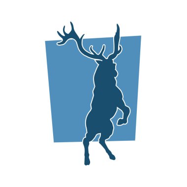 Güzel boynuzları olan vahşi bir geyik ormanının silueti.. 