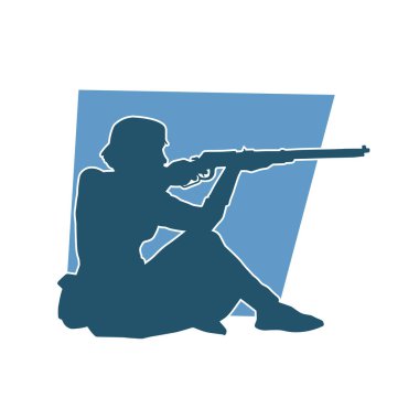 Uzun namlulu tüfekle ateş eden bir kadın dövüşçünün silueti..