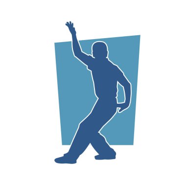 Doğu dövüş sanatı pozu veren bir adamın silueti. Dövüş sanatlarında bir erkeğin silueti..