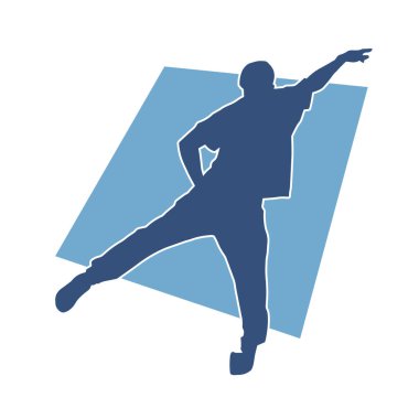 Poz veren bir erkek dansçının silueti. Dans eden bir adamın silueti.