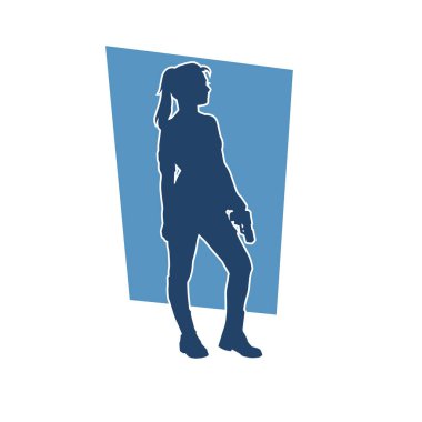 Kadın dövüşçü silueti. Tabanca ya da tabanca taşıyor..