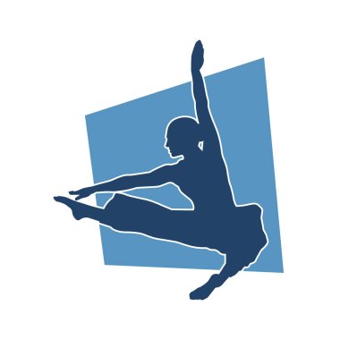 Poz vermiş bir balerin kadın silueti. Hareket halindeki bir balerin silueti..