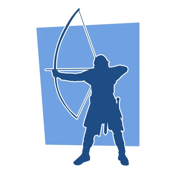 stock vector Silhouette of a male archer in action pose. Silhouette of a man with archery weapon of arch and bow.