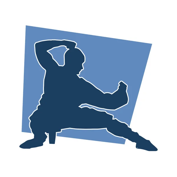 Silhouette of a male fighter in martial art pose. Silhouette of a man in martial art practice