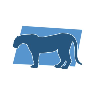 Vahşi bir ormanın silueti. Büyük kedi yürüyüşü. Beyaz arka planda izole bir poz..