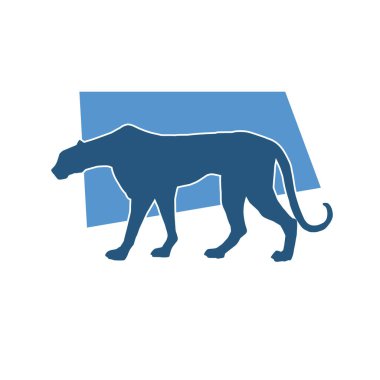 Vahşi bir ormanın silueti. Büyük kedi yürüyüşü. Beyaz arka planda izole bir poz..