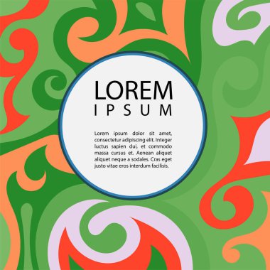 Girdap kıvrımlı kare arkaplan, dairesel kopyalama alanı ile dokuma süslemeleri.