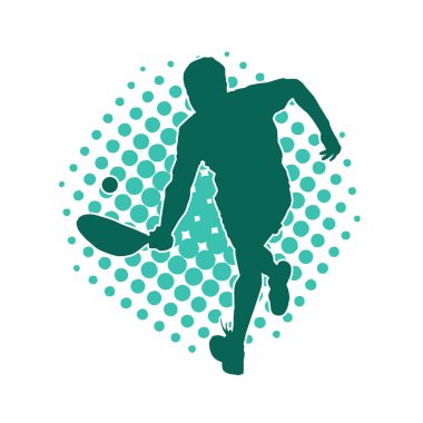 Hareketli bir erkek tenisçinin silueti. Raketle tenis oynayan bir adamın silueti..