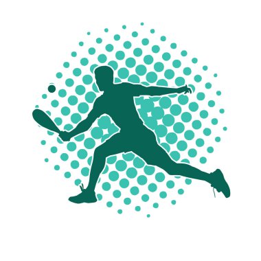 Hareketli bir erkek tenisçinin silueti. Raketle tenis oynayan bir adamın silueti..