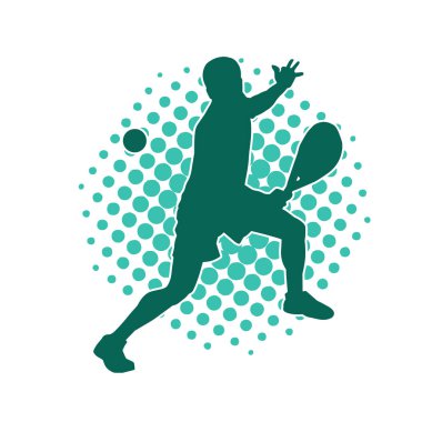 Hareketli bir erkek tenisçinin silueti. Raketle tenis oynayan bir adamın silueti..