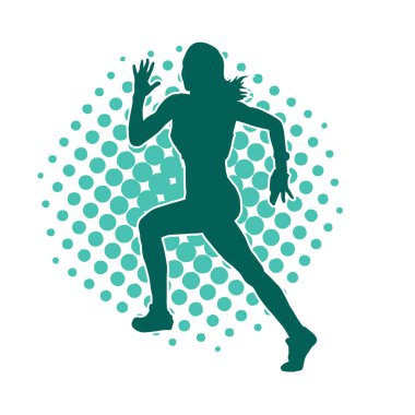 Koşan bir kadının silueti. Dişi bir koşunun silueti.