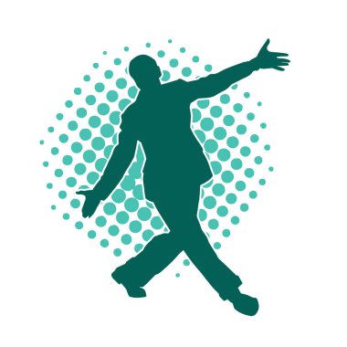 Sıska bir adamın dans pozunun silueti. Hareket halindeki bir erkek dansçının silueti.