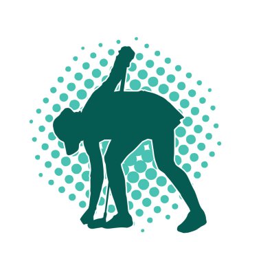 Golf oynayan bir kadının silüeti. Hareketli bir kadın golfçünün silueti..