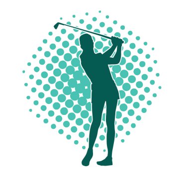 Golf oynayan bir kadının silüeti. Hareketli bir kadın golfçünün silueti..