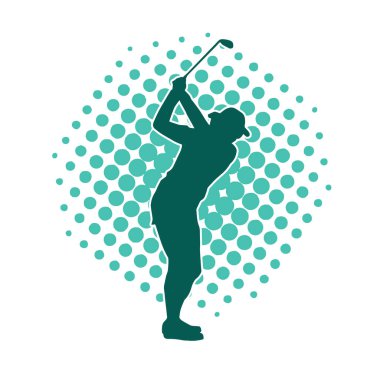 Golf oynayan bir kadının silüeti. Hareketli bir kadın golfçünün silueti..