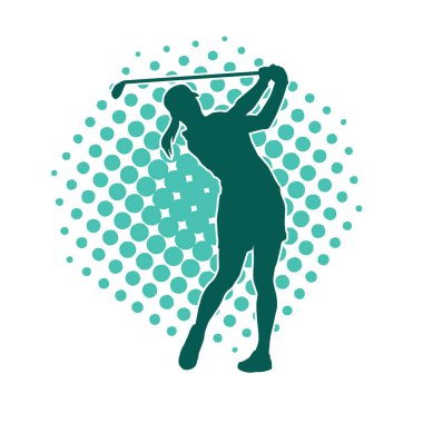 Golf oynayan bir kadının silüeti. Hareketli bir kadın golfçünün silueti..